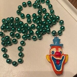 Colorful Clown Pendant Necklace with Teal Beads